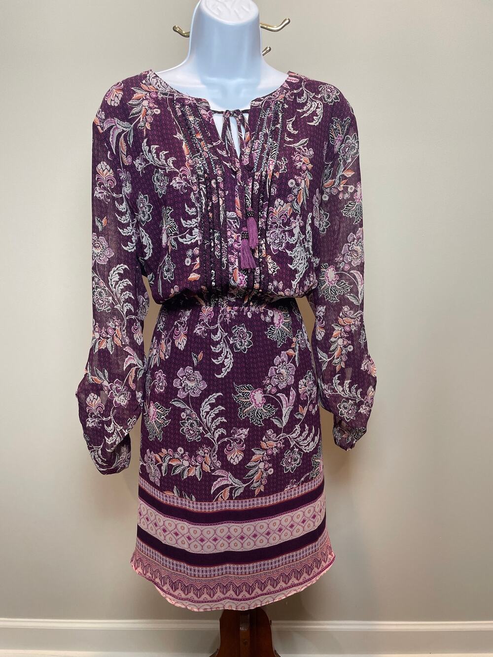 Daniel Rainn for Anthropologie Size XL Blouson Dress Black Pink Floral Chiffon